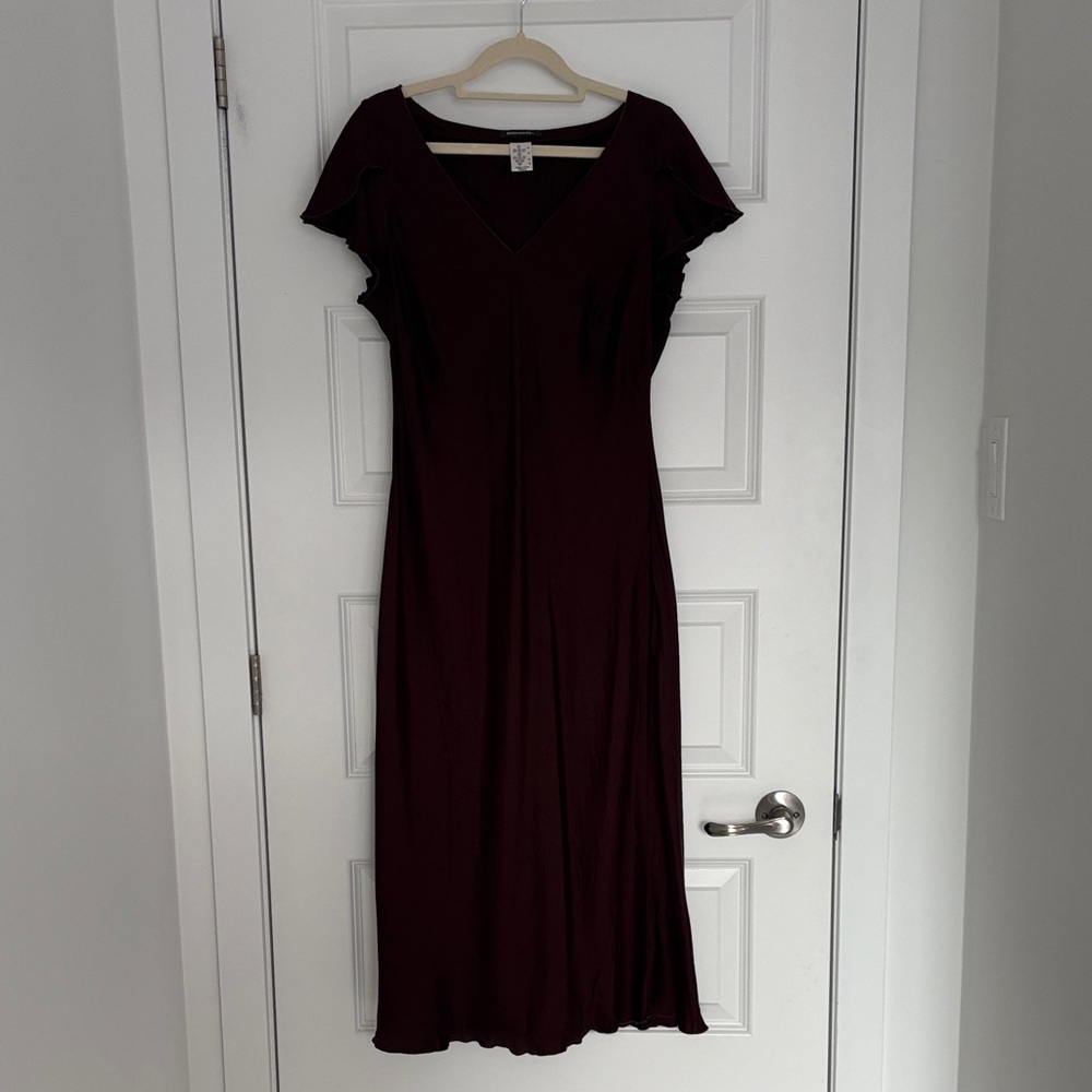 Vintage Dark Brown Silk Bias Cut Midi Dress